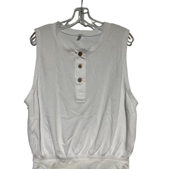 Free People Sleeveless White Bodysuit With Button-Up Front & Elastic Waist - Picture 2 of 5